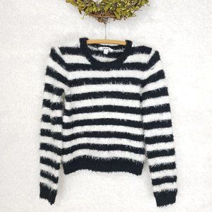 DKNY Fuzzy Striped Black and White Croptop